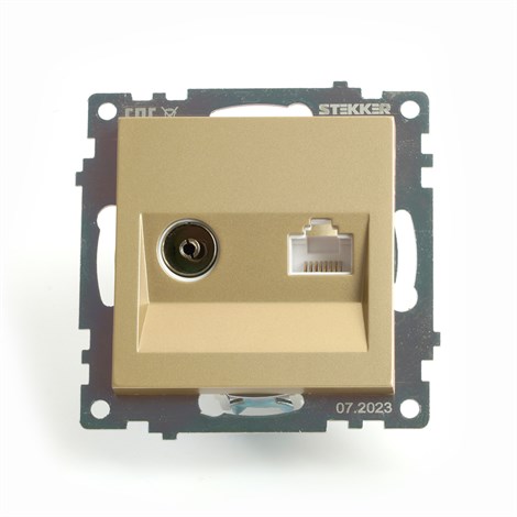 Розетка TV + компьютерная RJ-45 (механизм), STEKKER, GLS00-7106-08, серия Катрин, золото - фото 73833