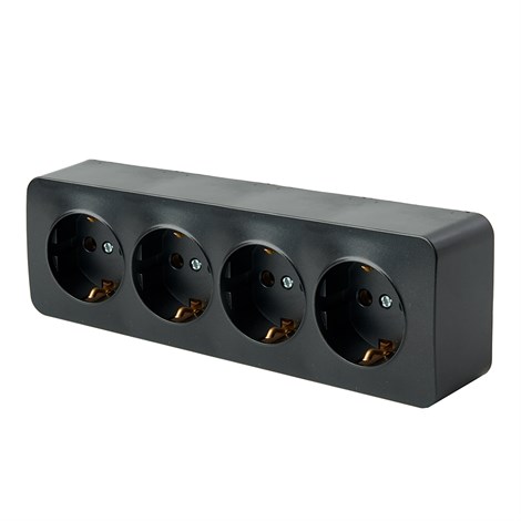 Розетка 4-местная с/з открытой установки, STEKKER, 250В, 16А, IP20, серия София, черный, MST16-14-02 - фото 74051