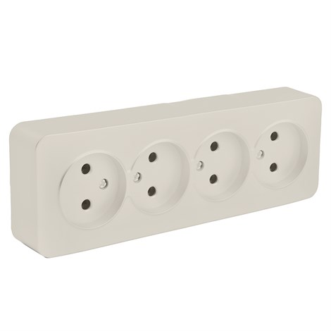 Розетка 4-местная б/з открытой установки, STEKKER, 250В, 10А, IP20, серия София, слоновая кость, MST10-14-04 - фото 74066
