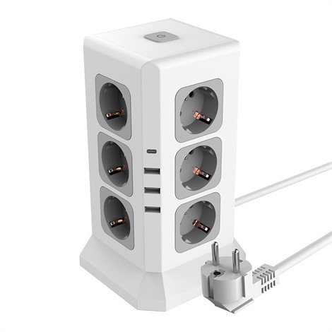 Удлинитель 12-местн с/з, 3x1мм2, 1.5 м,250В,16А, 3520Вт 3USB A + 1C 5V 3,4A, белый, серый серия Comfort HM10-61-01 - фото 76040