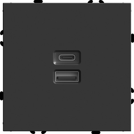 Розетка 2-местная USB + Type C (механизм), STEKKER, 250В, 20W, серия Эмили, RST10-5115-05, черный уголь, soft touch - фото 76836