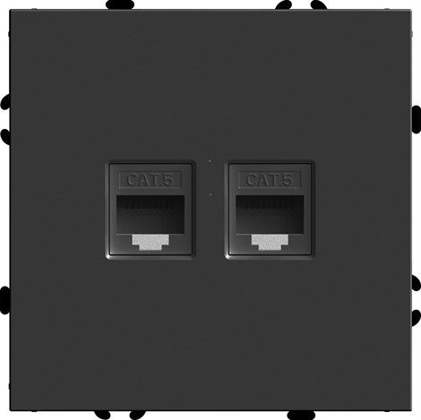 Розетка компьютерная 2-местная RJ-45 (механизм), STEKKER, серия Эмили, RST00-5111-05, черный уголь, soft touch - фото 76857