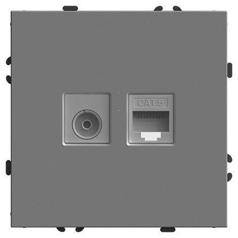 Розетка TV + компьютерная RJ-45 (механизм), STEKKER, серия Эмили, RST00-5106-10, платиново-серый, soft touch - фото 78058