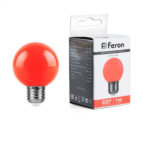 Лампа светодиодная Feron LB-37 Шарик E27 1W 230V Красный - фото 78816