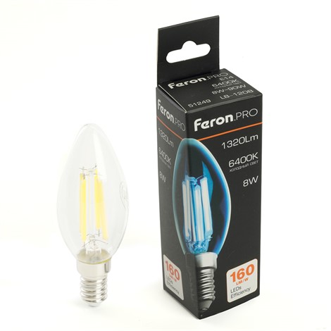 Лампа светодиодная Feron.PRO LB-1208 Свеча E14 8W 175-265V 6400K - фото 79701
