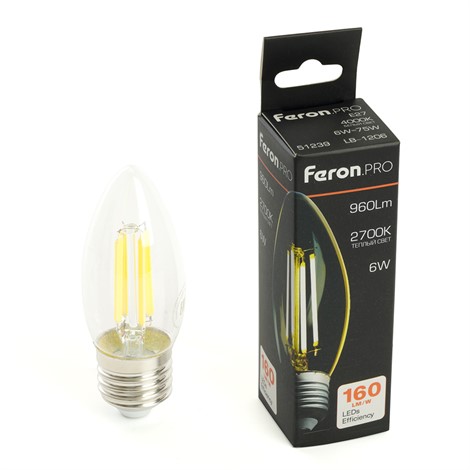 Лампа светодиодная Feron.PRO LB-1206 Свеча E27 6W 175-265V 2700K - фото 79737