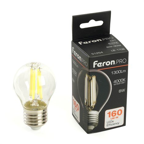 Лампа светодиодная Feron.PRO LB-1708 Шарик E27 1300LM 8W 175-265V 4000K - фото 80334