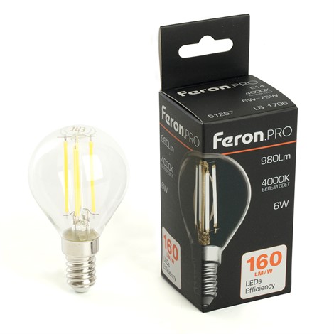 Лампа светодиодная Feron.PRO LB-1706 Шарик E14 980LM 6W 175-265V 4000K - фото 80343
