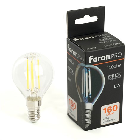 Лампа светодиодная Feron.PRO LB-1706 Шарик E14 1000LM 6W 175-265V 6400K - фото 80414