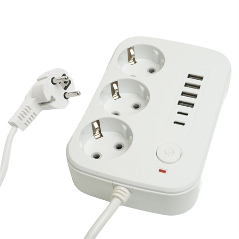 Удлинитель 3-местный c/з 3x1 мм2, 3 м, 250В, 10А, 4USB+2Type-C 2,4А, серия Home, белый STEKKER HM09-36-02 - фото 81797