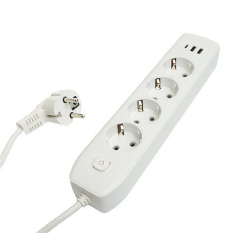 Удлинитель 4-местный c/з 3x1 мм2, 3 м, 250В, 10А, 2USB+1Type-C 2,4А, серия Home, белый STEKKER HM08-43-02 - фото 81857