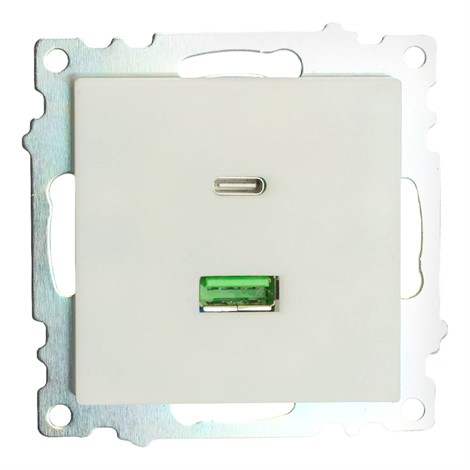 Розетка USB 2-местная + type C (механизм), STEKKER GLS10-7116-01, 250В, 3А, max 20W, серия Катрин, белый - фото 82005