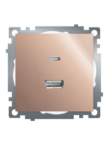Розетка 2-местная USB + type C (механизм), STEKKER GLS10-7116-02, 250B, 3A, max 20W, серия Катрин, шампань - фото 85578