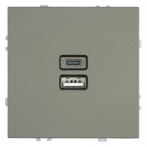 Розетка 2-местная USB + Type C (механизм), STEKKER, 250В, 20W, серия Эмили, RST10-5115-09, антрацит, soft touch - фото 90243