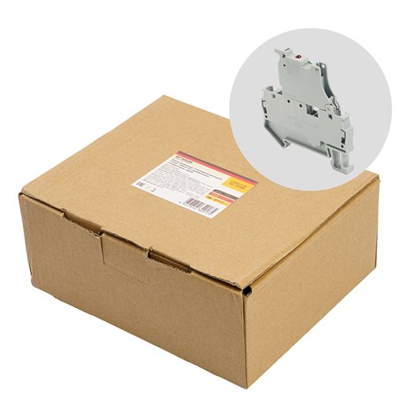 Зажим пружинный STEKKER, 2-проводной проходной 4,0 мм²  (JXB ST 4) с размыкателем и предохранителем с индикатором, LD552-1-01, серый - фото 90505