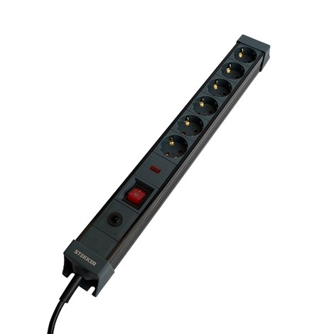 Сетевой фильтр 6-местный с/з STEKKER 3x1мм2, 1,8 м, 250В, 16А, серия Techno, HM22-61-02, черный - фото 91868