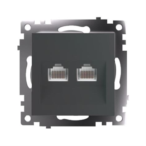 Розетка компьютерная 2-местная RJ-45 (механизм) STEKKER GLS00-7109-06 , серия Катрин, графит - фото 92518
