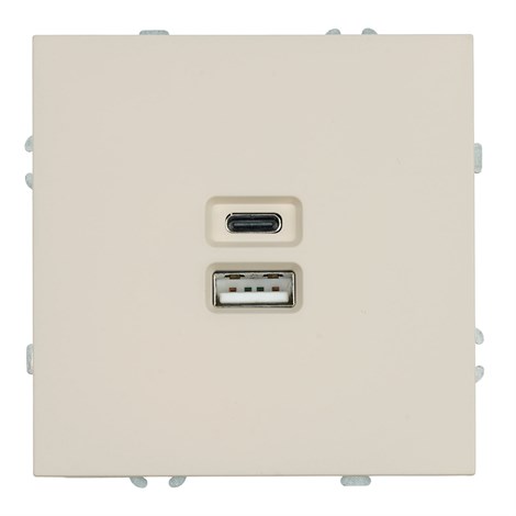 Розетка 2-местная USB + Type C (механизм), STEKKER, 250В, 20W, серия Эмили, RST10-5115-08, кашемир, soft touch - фото 92682