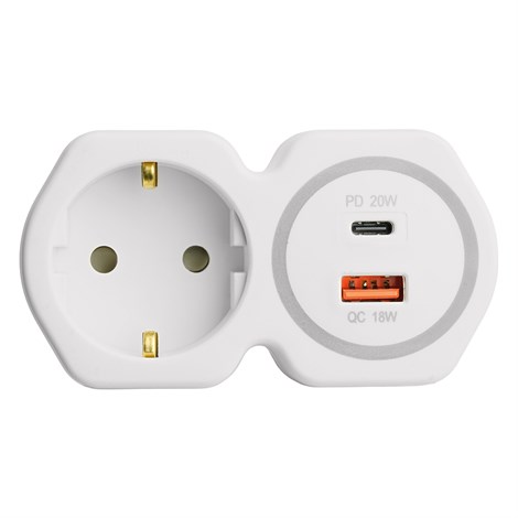 Разветвитель сетевой на 1 выход с/з STEKKER 250В, 16А, USB A+ Type C, 2,4А, PD, белый/серый, ADP16-16-20 - фото 92753