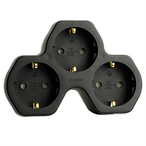 Разветвитель сетевой 3-местный с/з STEKKER ADP16-13-21, 250V,16A, ABS огнеустойчивый пластик, черный - фото 92760