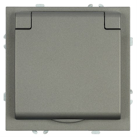 Розетка 1-местная с крышкой с защ. штор, STEKKER, с/з, 250В, 16А, серия Эмили, RST16-5112-09, антрацит, soft touch - фото 94074