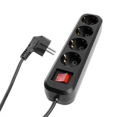 Удлинитель четырехместный с/з с выключателем STEKKER HM03-41-02 3x0,75, 2м, серия Home (У10А-003), черный - фото 95616