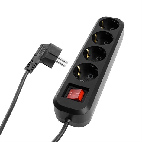 Удлинитель четырехместный с/з с выключателем STEKKER HM03-41-03 3x0,75, 3м, серия Home (У10А-003), черный - фото 95636