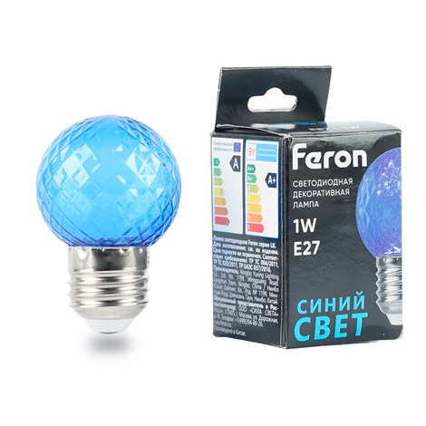 Лампа светодиодная Feron LB-385 Шарик синий прозрачный E27 1W 230V - фото 99629