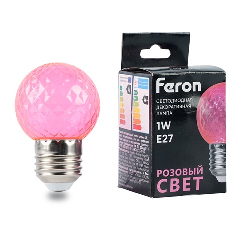 Лампа светодиодная Feron LB-385 Шарик розовый прозрачный E27 1W 230V - фото 99663