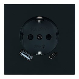 Розетка 1-местная з/ш с/з 16А + USB + Type C (механизм), STEKKER, 250В, 20W, серия Мия, RST16-3119-05, черный бархат