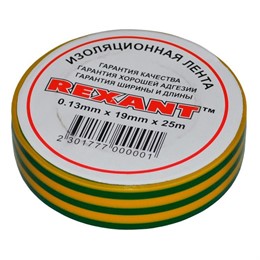 Изолента 15мм х 25м желто-зеленая REXANT