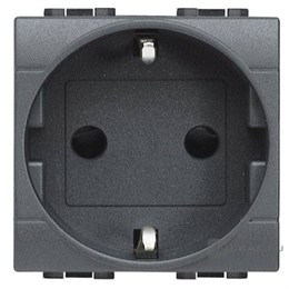 L4141 Bticino LivingLight. Розетка 2П заземление (боков.) 10А/16А с защитными шторками 2 модуля