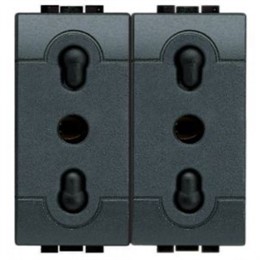 L4180/2 Bticino LivingLight. Блок из 2х розеток 2П заземление 10А и 16А центр.расстояние 19 и 26 мм закрытого типа 2 модуля