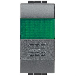 L4038V Bticino LivingLight. Кнопка 10А. 1P-NО индикатор с зелёным рассеивателем