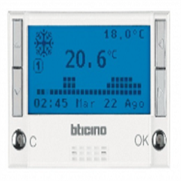 Bticino Axolute White Термостат электронный недельный 7прогр., батарея 2х1,5V, 3 мод HD4451