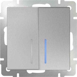 Выключатель двухклавишный с подсветкой Werkel WL06-SW-2G-LED серебряный