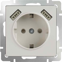 Розетка с заземлением, шторками и USB х2 Werkel WL03-SKGS-USBx2-IP20 слоновая кость