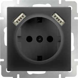 Розетка с заземлением, шторками и USB х2 Werkel WL08-SKGS-USBx2-IP20 черный матовый