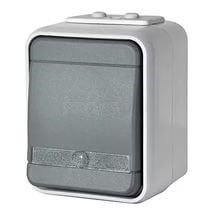 Переключатель одноклавишный наружный с контрольной подсветкой 10А 250V IP44 открытая установка Elso Aqua-Top серый