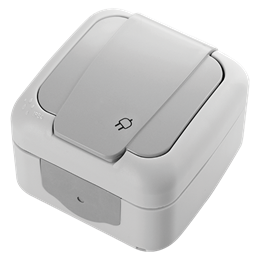 Розетка с заземлением и крышкой, IP54, настенного монтажа, серая VI-KO Palmiye