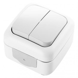 Выключатель двухклавишный, IP54, настенного монтажа, белый VIKO Palmiye 90555402