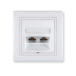 Розетка компьютерная,двойная с Keystone модулем.Рамка,вставка,накладка белая,RJ45, 5e кат