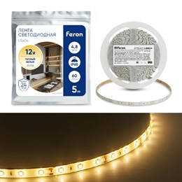 Cветодиодная LED лента Feron LS604, 60SMD(2835)/м 4.8Вт/м  5м IP65 12V 3000К