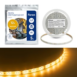 Cветодиодная LED лента Feron LS604, 60SMD(2835)/м 4.8Вт/м  5м IP65 12V желтый