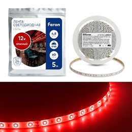Cветодиодная LED лента Feron LS604, 60SMD(2835)/м 4.8Вт/м  5м IP65 12V красный