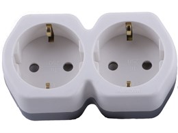 Разветвитель сетевой 2-местный с/з STEKKER ADP16-12-20, 250V,16A, ABS огнеустойчивый пластик, белый/серый