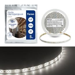 Cветодиодная LED лента Feron LS603, 60SMD(2835)/м 4.8Вт/м  5м IP20 12V 4000К