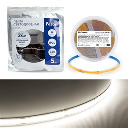 Светодиодная LED лента Feron LS530, 320SMD(2110)/м 10Вт/м 24V 5000*8*1.8мм 4000К