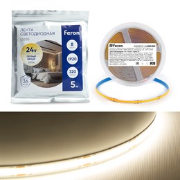 Светодиодная LED лента Feron LS530, 320SMD(2110)/м 10Вт/м 24V 5000*8*1.8мм 3000К