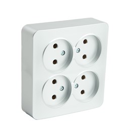 Розетка 4-местная б/з открытой установки, квадрат, STEKKER, 250В, 10А, IP20, серия София, серебро, MST10-14S-03